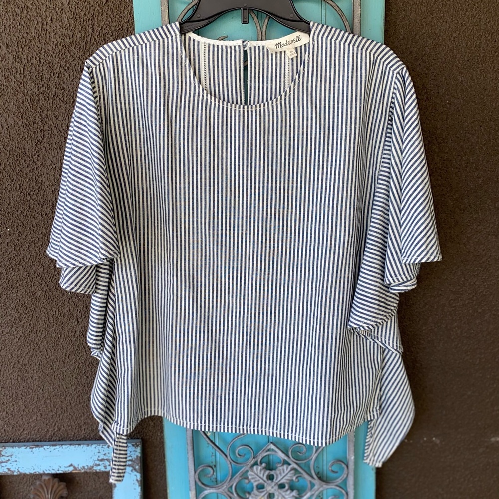 Madewell indigo stripe butterfly sleeve shirt